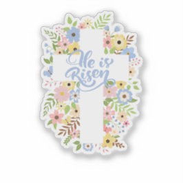 Sticker Croix florale Il est ressuscité Pâques