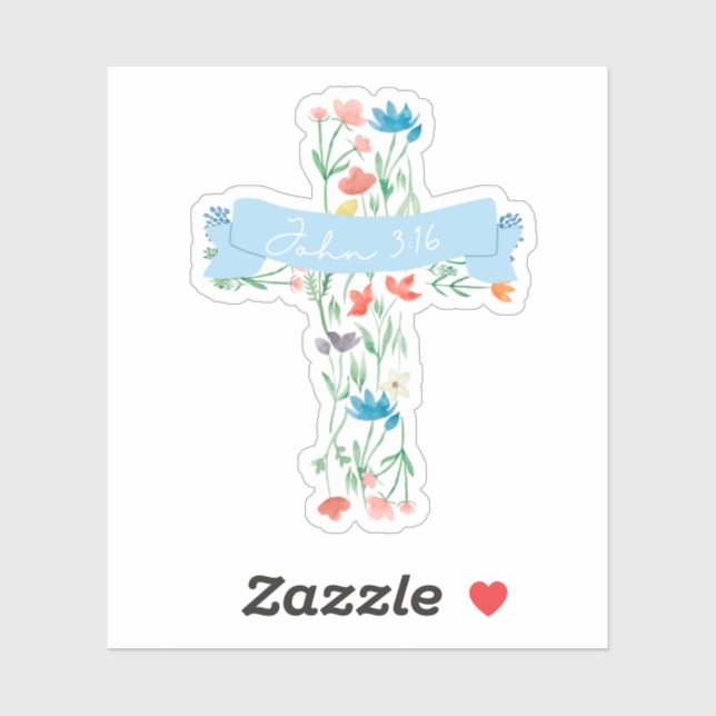 Sticker Croix florale John 3:16 (Feuille)