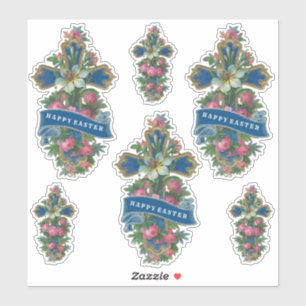 Sticker Croix heureuse vintage florale de Pâques