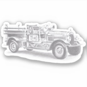 Sticker croquis au crayon de vieux camion de pompiers dess