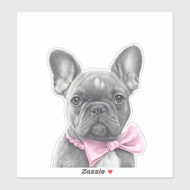 Sticker Croquis au crayon mignon Français bulldog avec arc (Feuille)