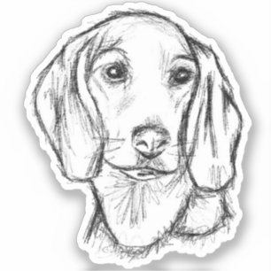 Sticker croquis simple de chiot teckel noir et blanc