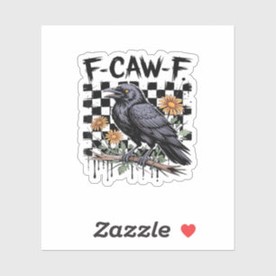 Sticker Crow Flowral, F-Caw-F Funny Bird FCAWF Moon Gothiq