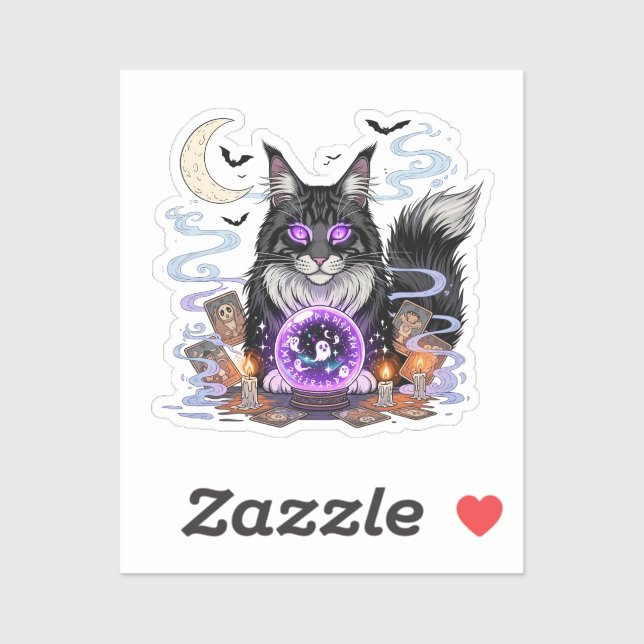 Sticker Crystal Ball Coon - Maine Coon Halloween (Feuille)