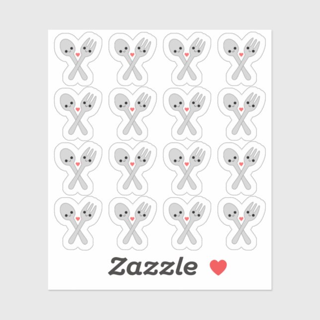 Sticker Cuillère à fourche Kawaii Préparation du repas Buj (Feuille)