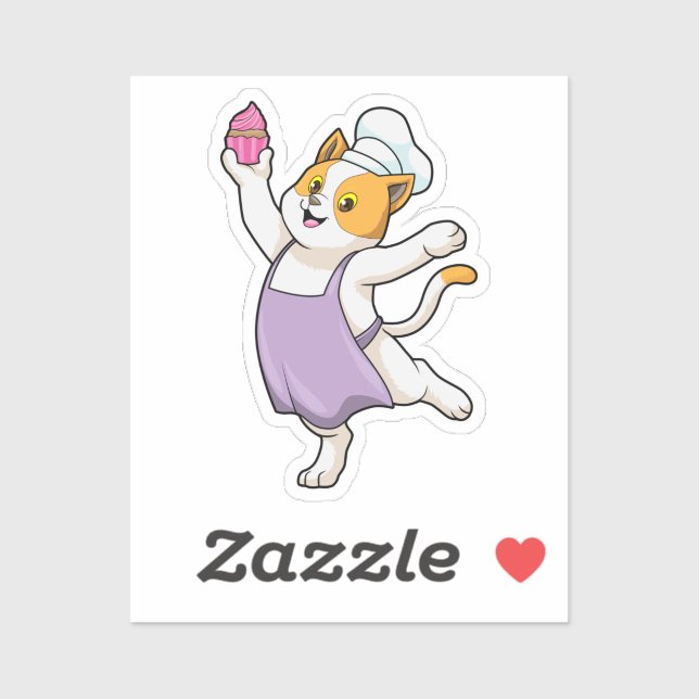 Sticker Cuire au chat avec tablier de Cuisine et muffin (Feuille)