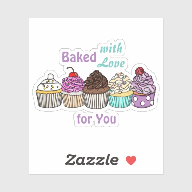 Sticker Cuit avec amour pour vous | cupcake cuit à la main (Feuille)