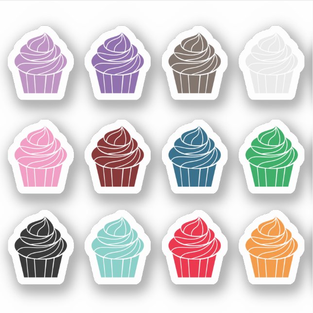 Sticker Cupcake Couleur personnalisée gâteaux (Devant)