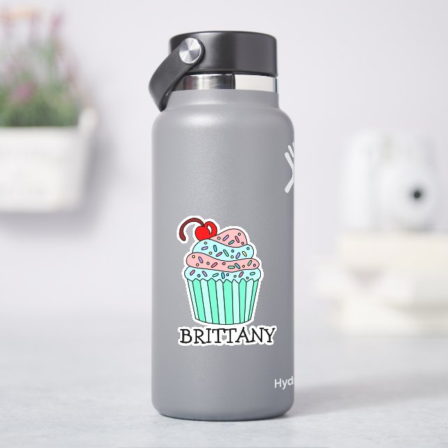 Sticker Cupcake et nom de dessin personnalisé (HydroFlask)
