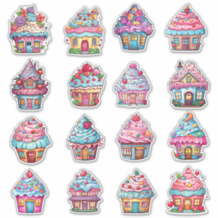 Sticker Cupcake House 16 Pack