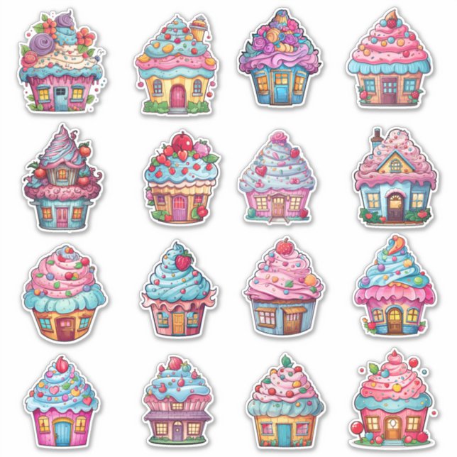 Sticker Cupcake House 16 Pack (Devant)