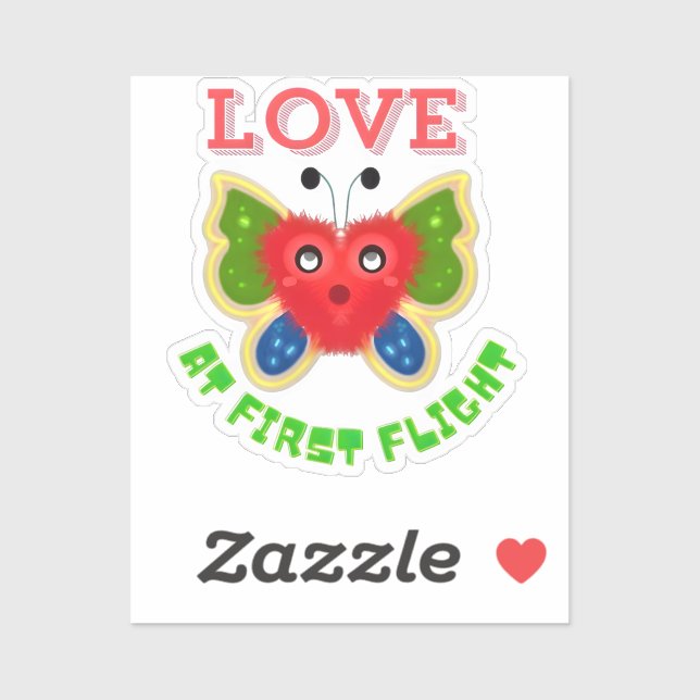 Sticker Custom Fuzzy Heart Butterfly Gift (Feuille)