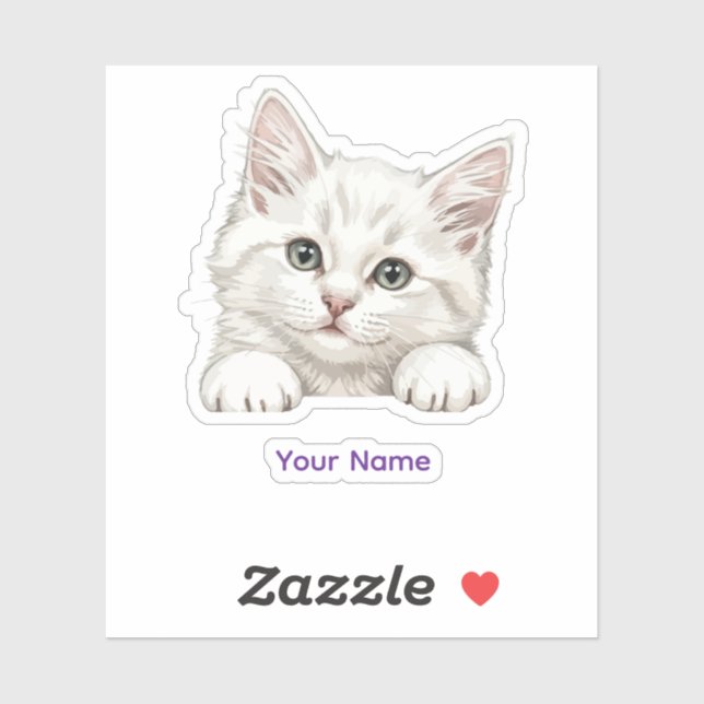 Sticker Custom Name Personalized Kitten Art Gift (Feuille)