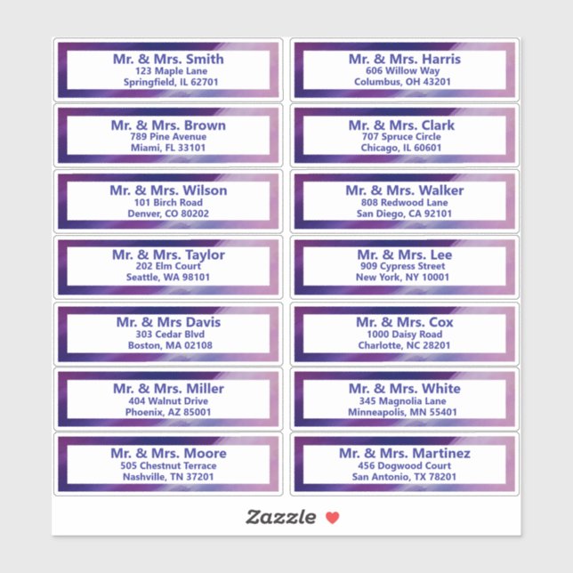 Sticker Custom Purple Blue Bar Mitzvah Adresse d'invité (Feuille)