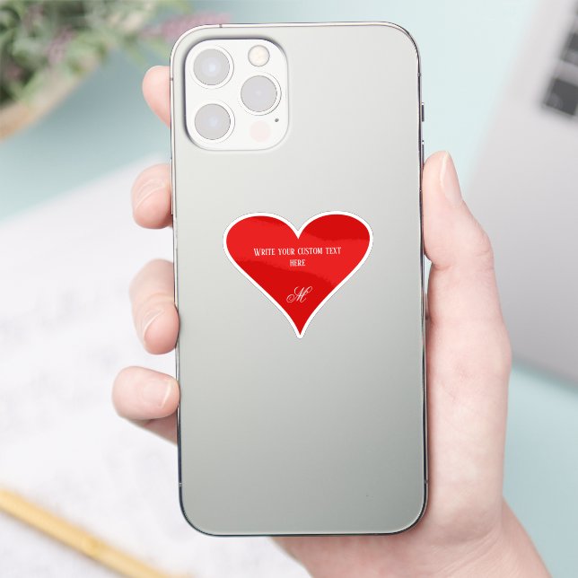 Sticker Custom Red Heart Valentine's Day Name & Monogram (Téléphone)