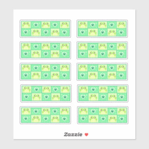 Sticker Cute À damiers Grenouille Verte Avec Coeurs Et Éti