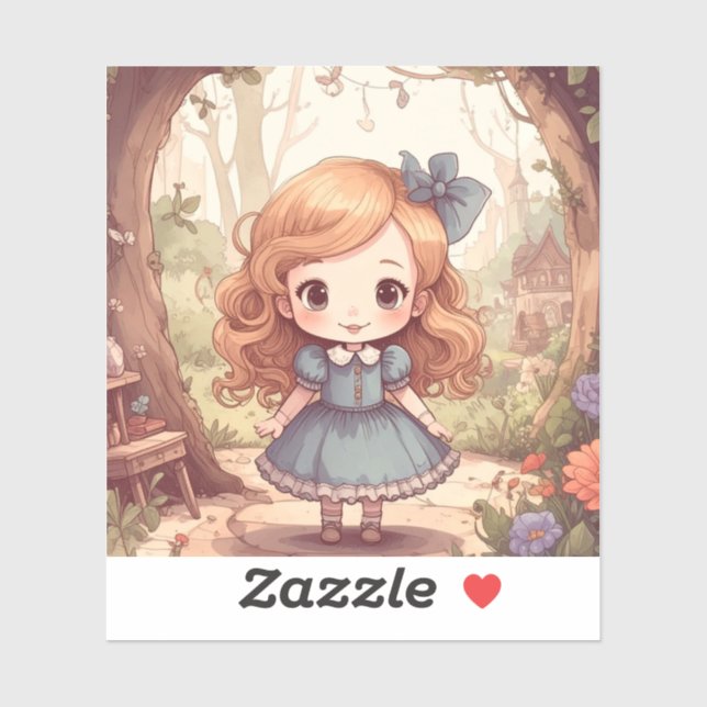 Sticker Cute Alice in Wonderland Whimsical Woodland Art (Feuille)