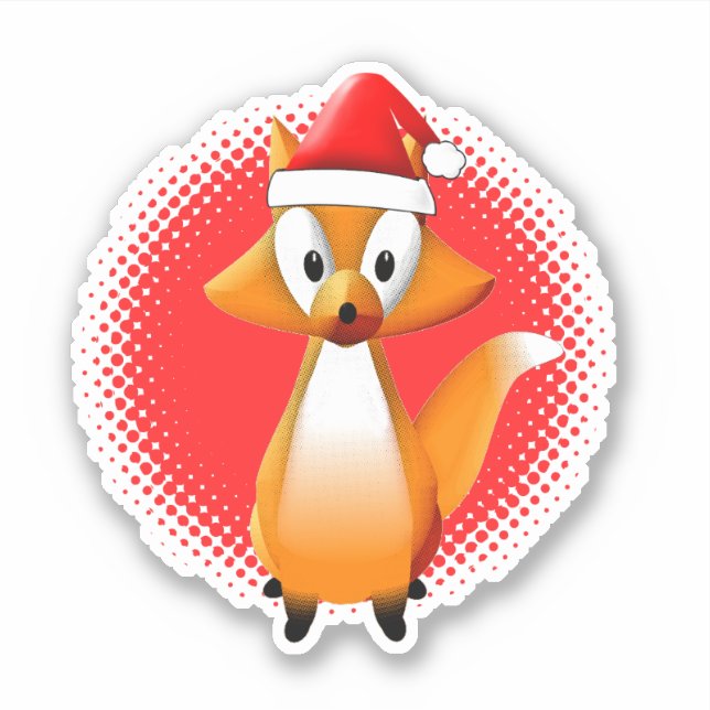 Sticker Cute animal de Fox de dessin avec Santas Casquette (Devant)