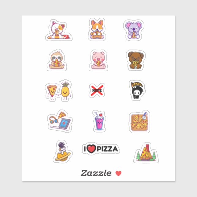 Sticker Cute Animaux Manger Pizza Feuille (Feuille)