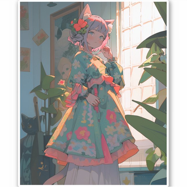 Sticker Cute Anime Catgirl (Devant)