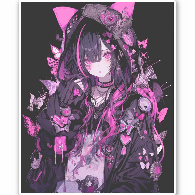 Sticker Cute Anime Goth Girl (Devant)