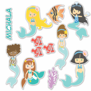 Sticker Cute Aqua Mermaid Princess Contour