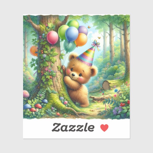 Sticker Cute Aquarelle Cartoon Bébé Ours Bébé Anniversaire (Feuille)
