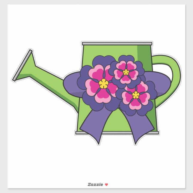 Sticker Cute arrosage canne avec Bouquet de fleurs (Feuille)