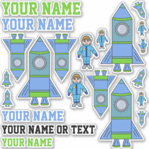 Sticker Cute Astronaut Rocket Bleu Vert Dessin Enfants