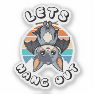 Sticker Cute Bat Hanging et Retro Sunset   Allons-y
