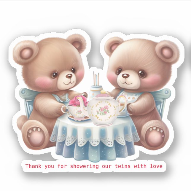 Sticker Cute Bear Twins Merci Custom-Cut Vinyl (Devant)