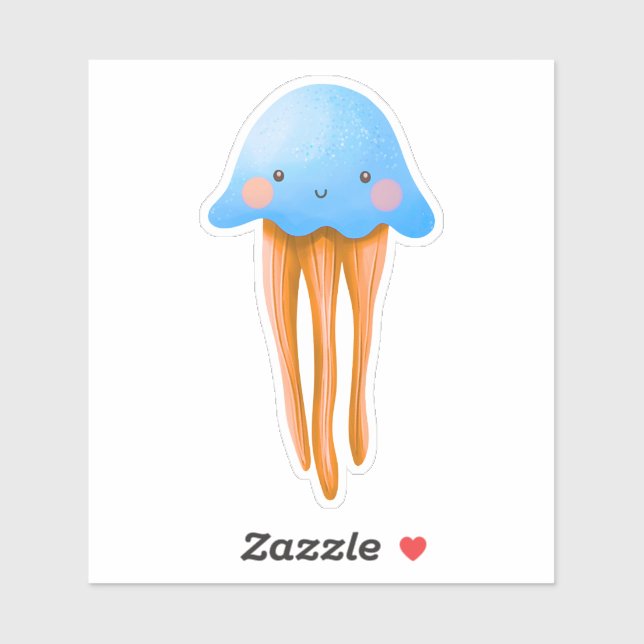 Sticker Cute Blue and Orange Jellyfish (Feuille)