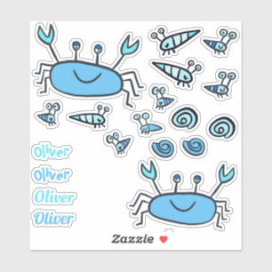 Sticker Cute Blue Crab Sea Animaux Nom du garçon