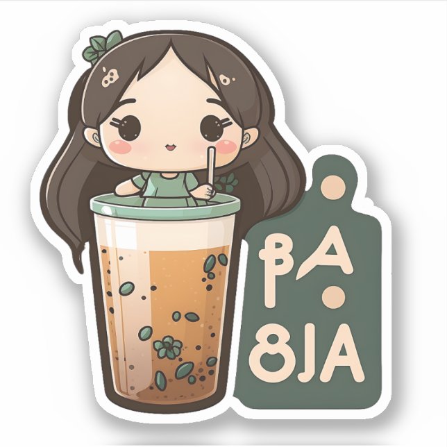 Sticker Cute Boba Tea Girl (Devant)