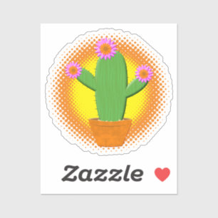 Sticker Cute Cactus Cartoon Avec Fleurs Roses