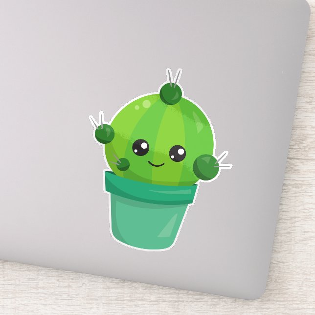 Sticker Cute Cactus, Kawaii Cactus, Green Cactus, Pot (Détail)