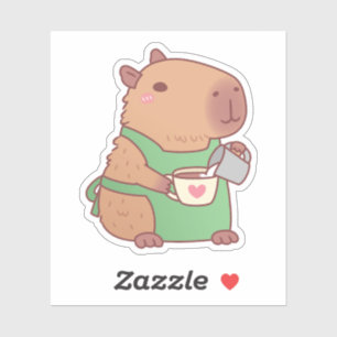 Sticker Cute Capybara Barista Faire Du Café