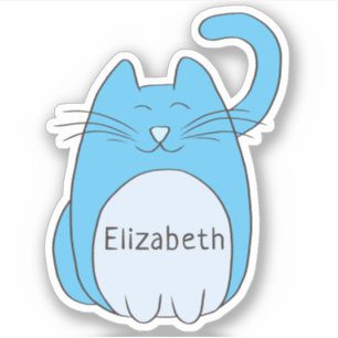 Sticker Cute caricature Chat Ajouter Nom Contour Bleu Coup
