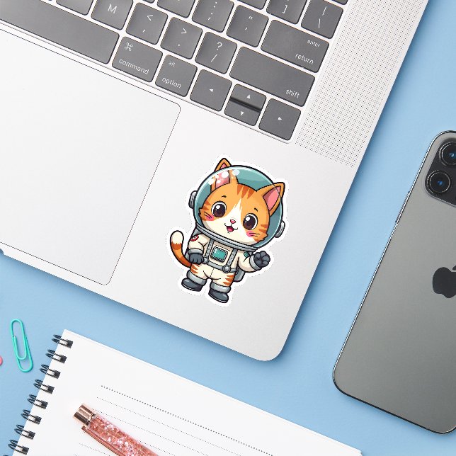 Sticker Cute Cartoon Chat Astronaut Fun Kawaii Art (Ordinateur portable avec iPhone)