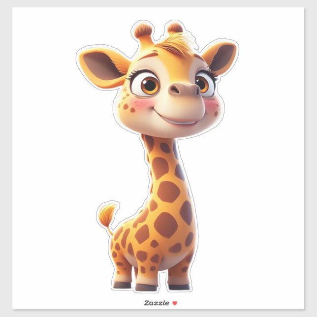 Sticker Cute Cartoon Giraffe Standing Cheerfully (Feuille)
