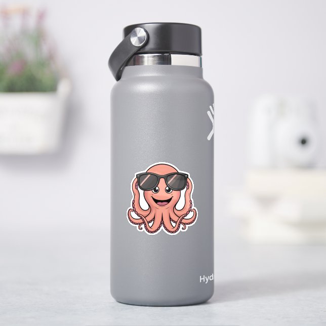 Sticker Cute Cartoon Octopus Amusant avec lunettes de sole (HydroFlask)