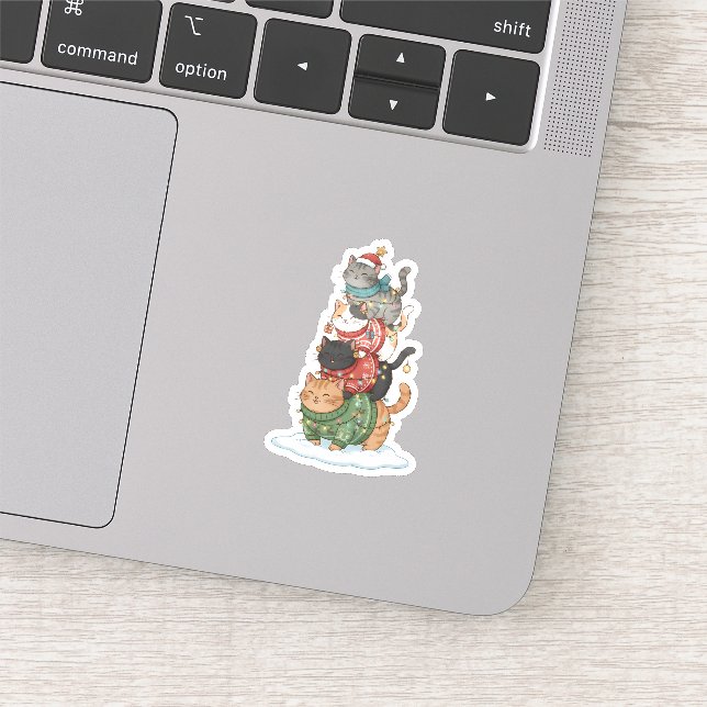 Sticker Cute Cat Illustration Art, Kawaii Cat Stack Design (Détail)