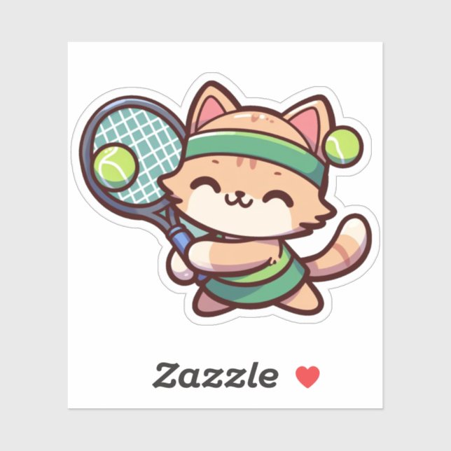 Sticker Cute Cat Jouer Tennis - 02 (Feuille)