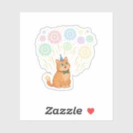 Sticker Cute Cat Watching Fireworks Festive New Year 2026 