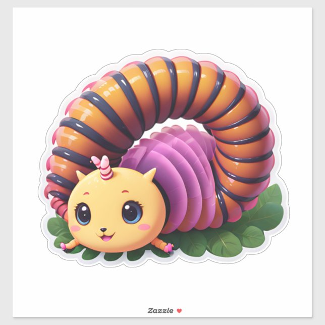 Sticker Cute Caterpillar (Feuille)
