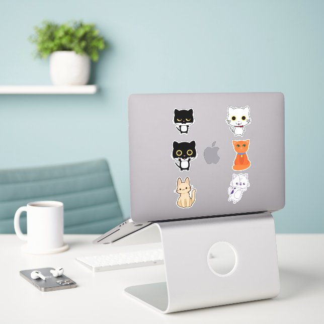 Sticker Cute chat (Ordinateur portable sur le bureau)