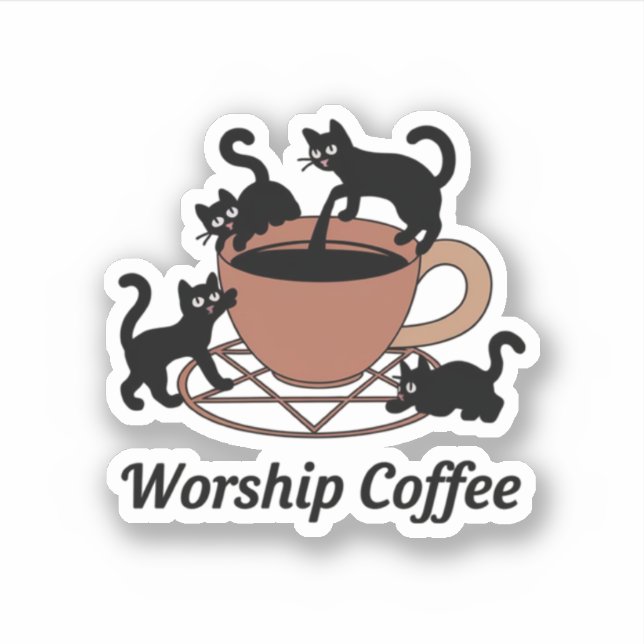 Sticker Cute Chat Et Café Noir, Culte Chatons De Café (Devant)