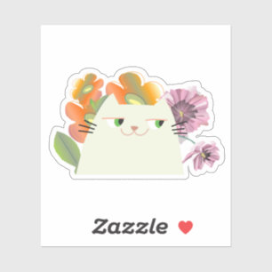 Sticker Cute Chat et Fleurs