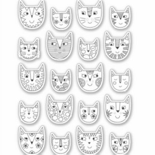 Sticker Cute chat Kitty noir et blanc