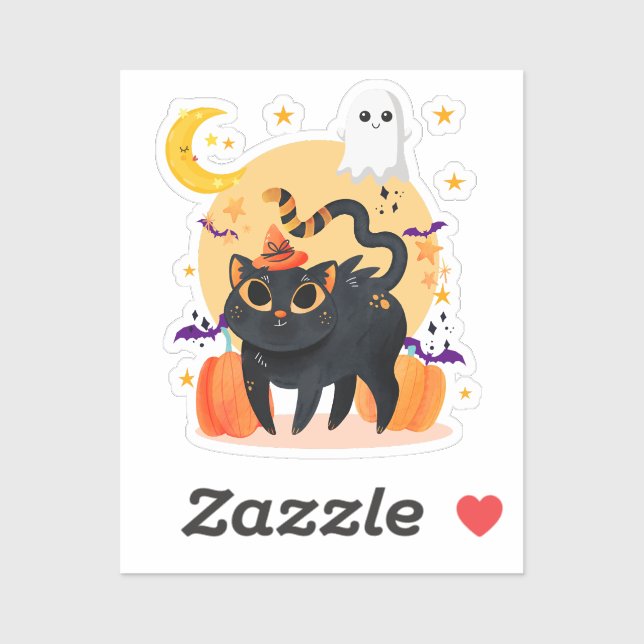 Sticker Cute Chat noir et Ghost Halloween Vinyl coupé (Feuille)